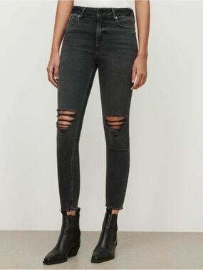 All Saints - Dax - Black Ripped High-Rise Skinny Jeans